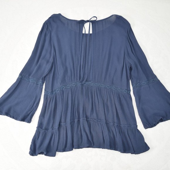 Melrose and Market Boho Lace Tunic Blouse Open Back Cutout  Keyhole Shirt M - Picture 8 of 13